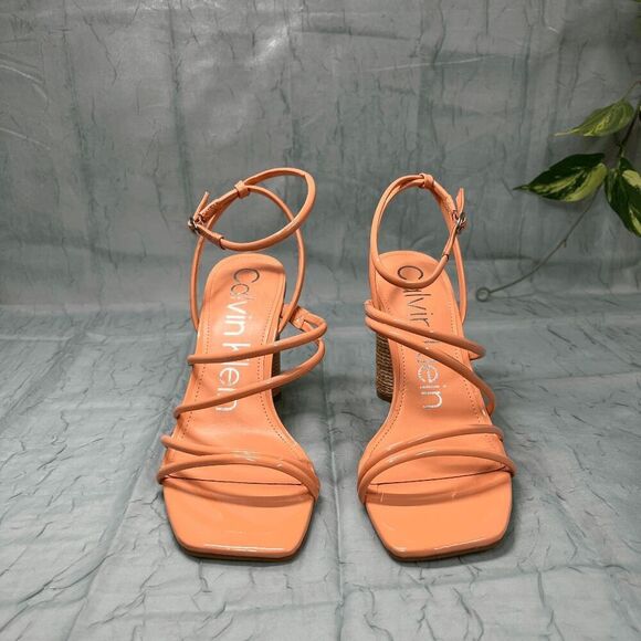 Calvin Klein Women's Sizzle High Block Heel Dress Sandals - Orange 10M - Picture 1 of 6